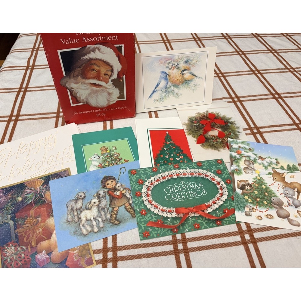 Used Vintage Hallmark Christmas Cards Box Lot 32 Mixed Gibson Tower Bells Candle